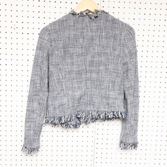 Intermix EUC Dark Navy & Off White Tweed, Fringe, Open-front Blazer - Picture 2 of 3
